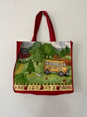 NWT Susan Winget Books Are Fun Canvas School Bus Teacher Book Tote Bag Reading